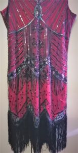 Adult Female Costumes to Hire - 1920's Gatsby Flapper Dress (Wine red & black)